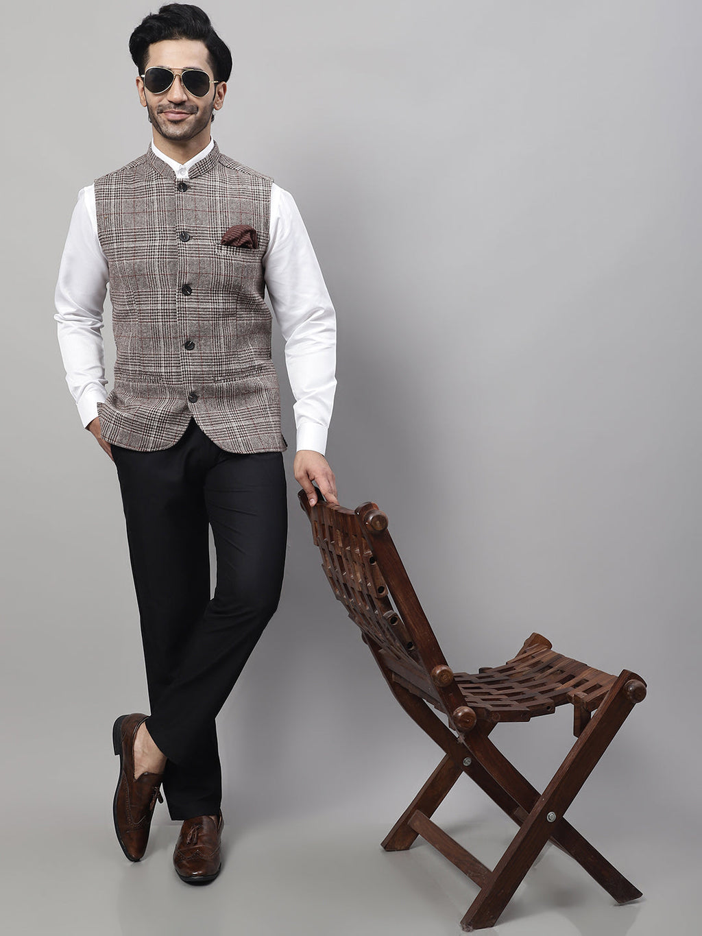 Even Apparels Men's Beige Pure Wool Nehru Jacket