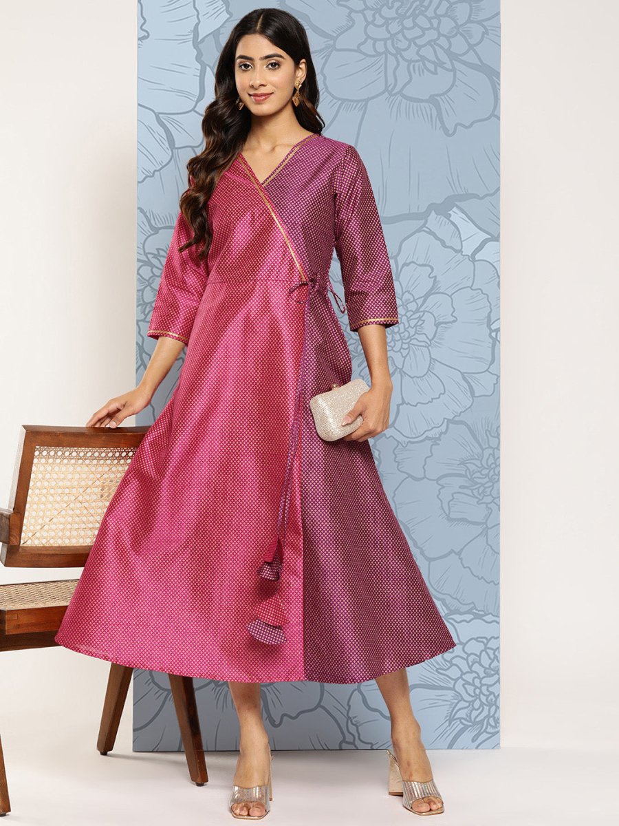 Ahalyaa Colourblocked Printed Wrap Ethnic Dress