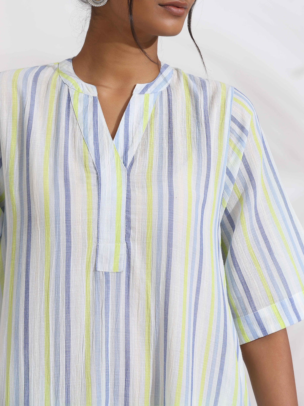 trueBrowns White Cotton Multi Stripe Flared Kurta Set - Distacart