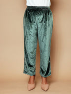 trueBrowns Olive Green Velvet Embroidered Kaftan Kurta Set - Distacart