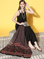 InWeave Women's Strappy Set With Black Pink Ethnic Print Cotton Dupatta