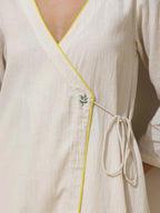 trueBrowns Off White Cotton Linen Angrakha Kurta Pant Set - Distacart