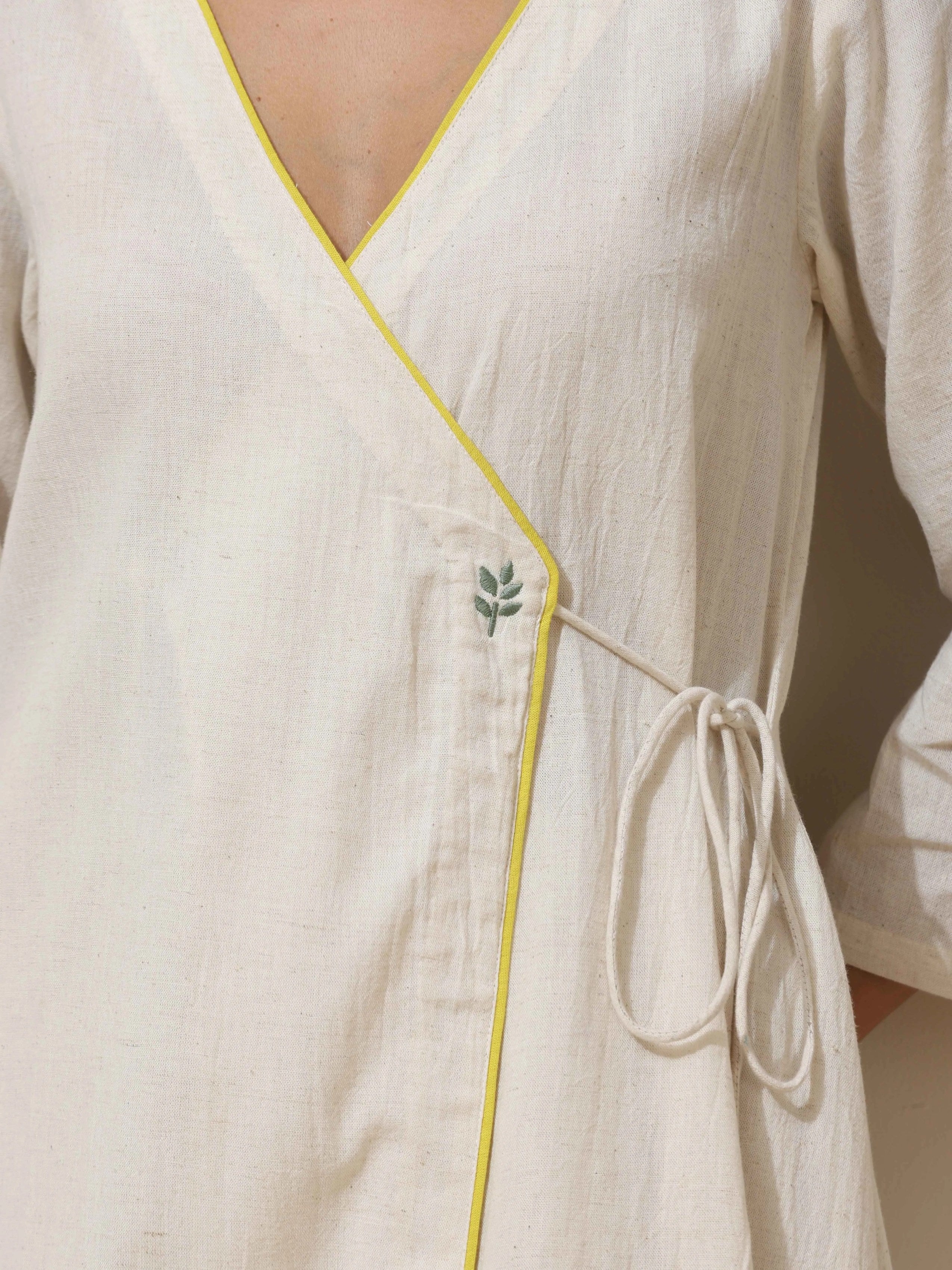 trueBrowns Off White Cotton Linen Angrakha Kurta Pant Set - Distacart