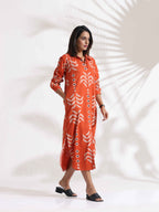 trueBrowns Orange Cotton Print Shirt Dress - Distacart