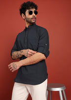 Fabmade Onyx Noir Mandarin Collar Short Kurta