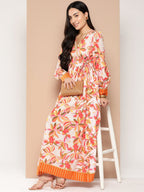 Ahalyaa Floral Printed Tie-Ups Crepe Empire Ethnic Dress - Distacart