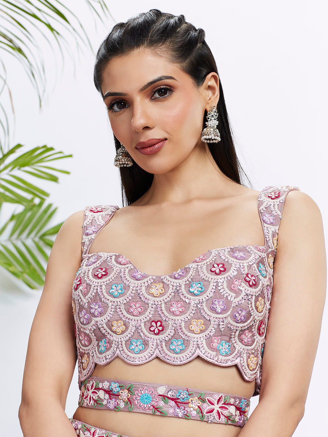 House of Panchhi Lavender Georgette Sequins And Thread Embroidery Lehenga Choli & Dupatta
