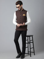 Even Apparels Men's Brown Nehru Jacket With Welt Pockets