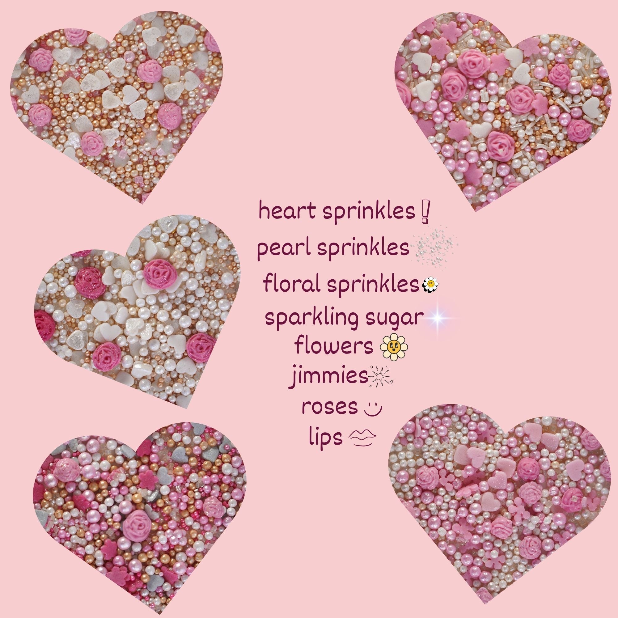 confect pink mini roses lips i silver hearts vermcelli and white pearls anniversary sprinkles sprinkles for baking cake decorative edible sprinkles mix pack of 5