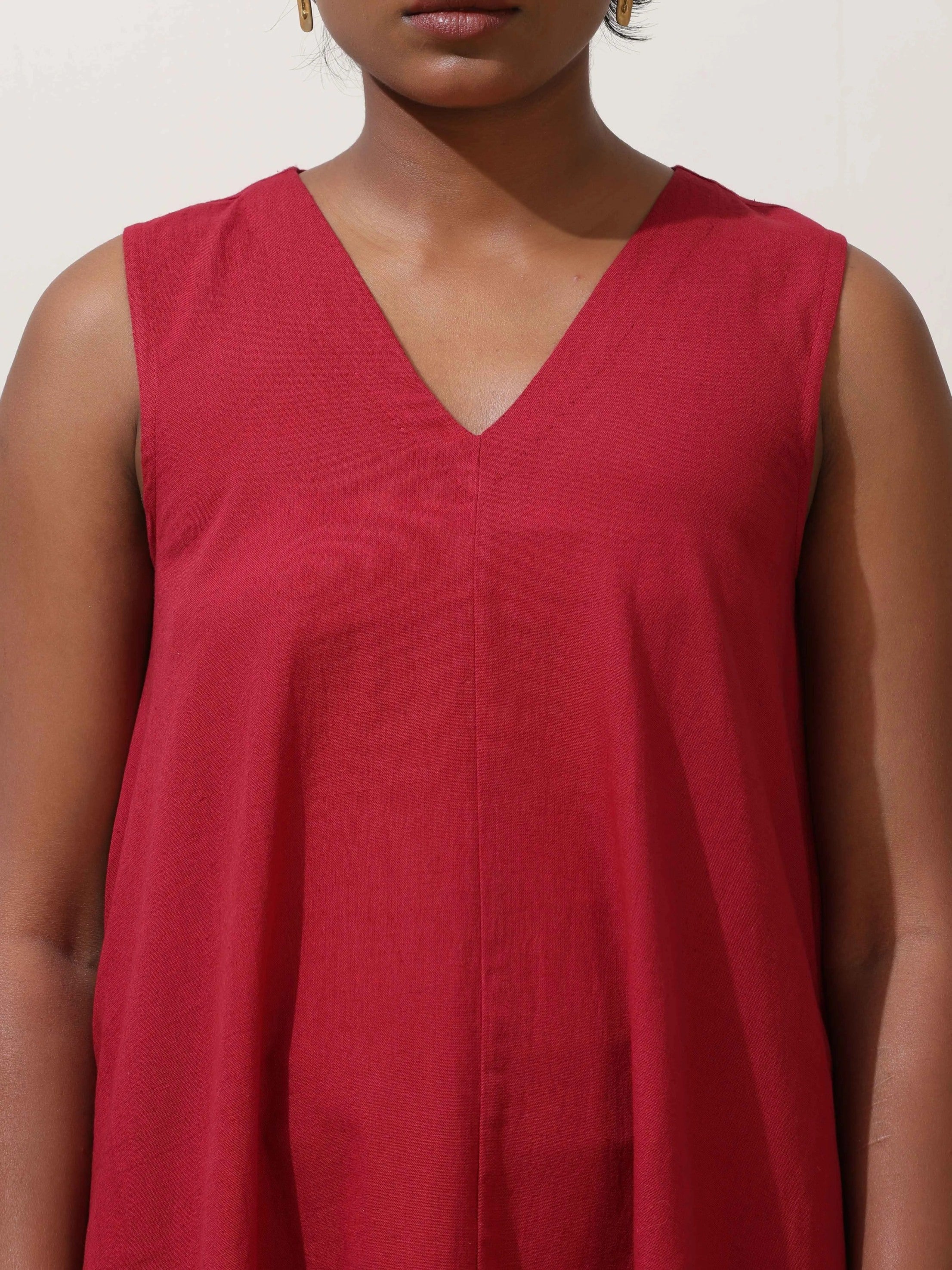 trueBrowns Maroon Cotton Linen Dress - Distacart