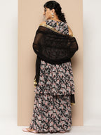 KSUT (House of Varanga) Black Printed Anarkali Kurta Paired With Sharara And Plain Tonal Dupatta