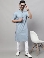 Even Apparels Blue Pure Cotton Kurta With Band Collar - Distacart