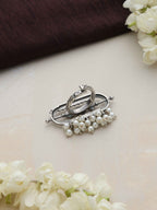 trueBrowns Silver Tone Pearl Drop Ring