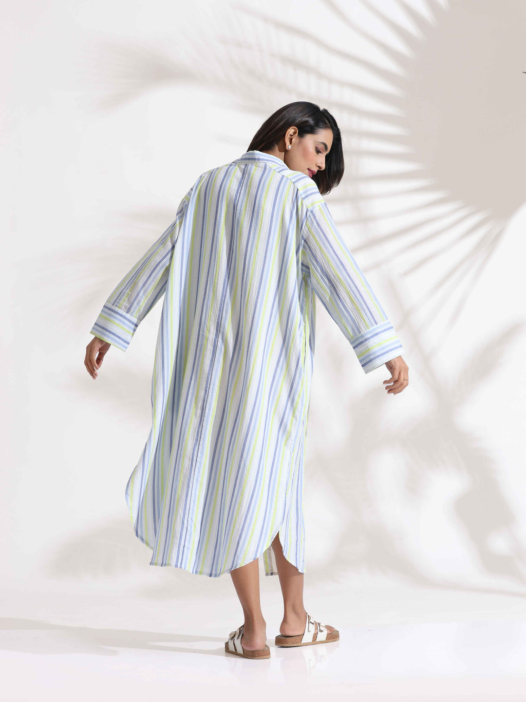 trueBrowns White Cotton Multi Stripe Shirt Dress - Distacart