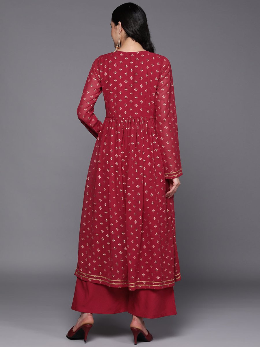 Ahalyaa Women Maroon Floral Empire Kurta with Palazzos