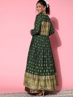 InWeave Women's Bottle Green Gold Border Anarkali Kurta - Distacart