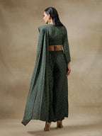 trueBrowns Dark Green Bandhani Printed Silk Palazzo Stitched Saree