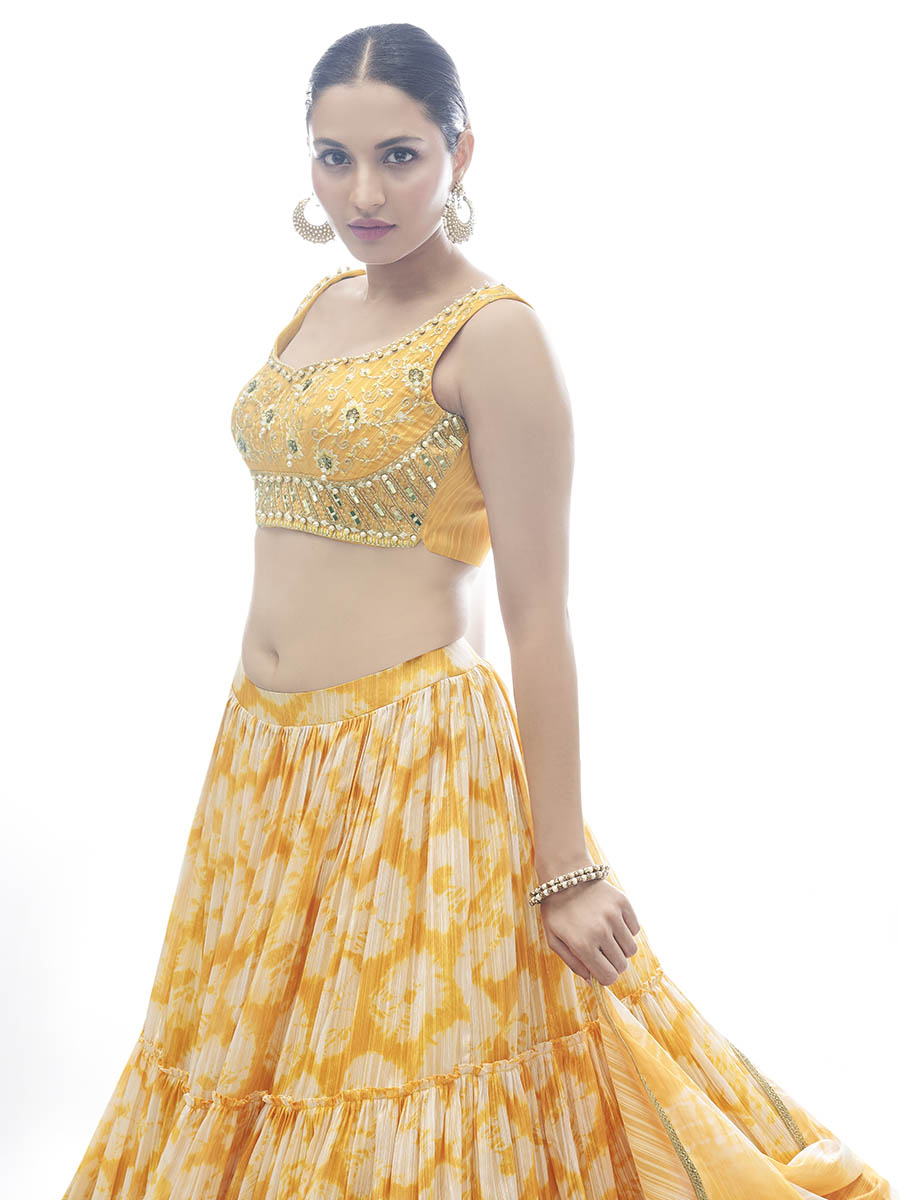 Myra Yellow Jaquard Embroidered Designer Lehenga