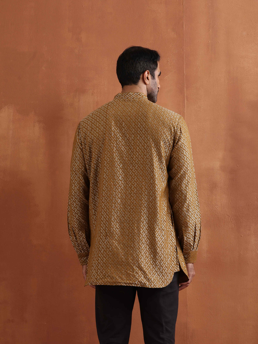 trueBrowns Men's Mustard Cotton Dobby Short Kurta