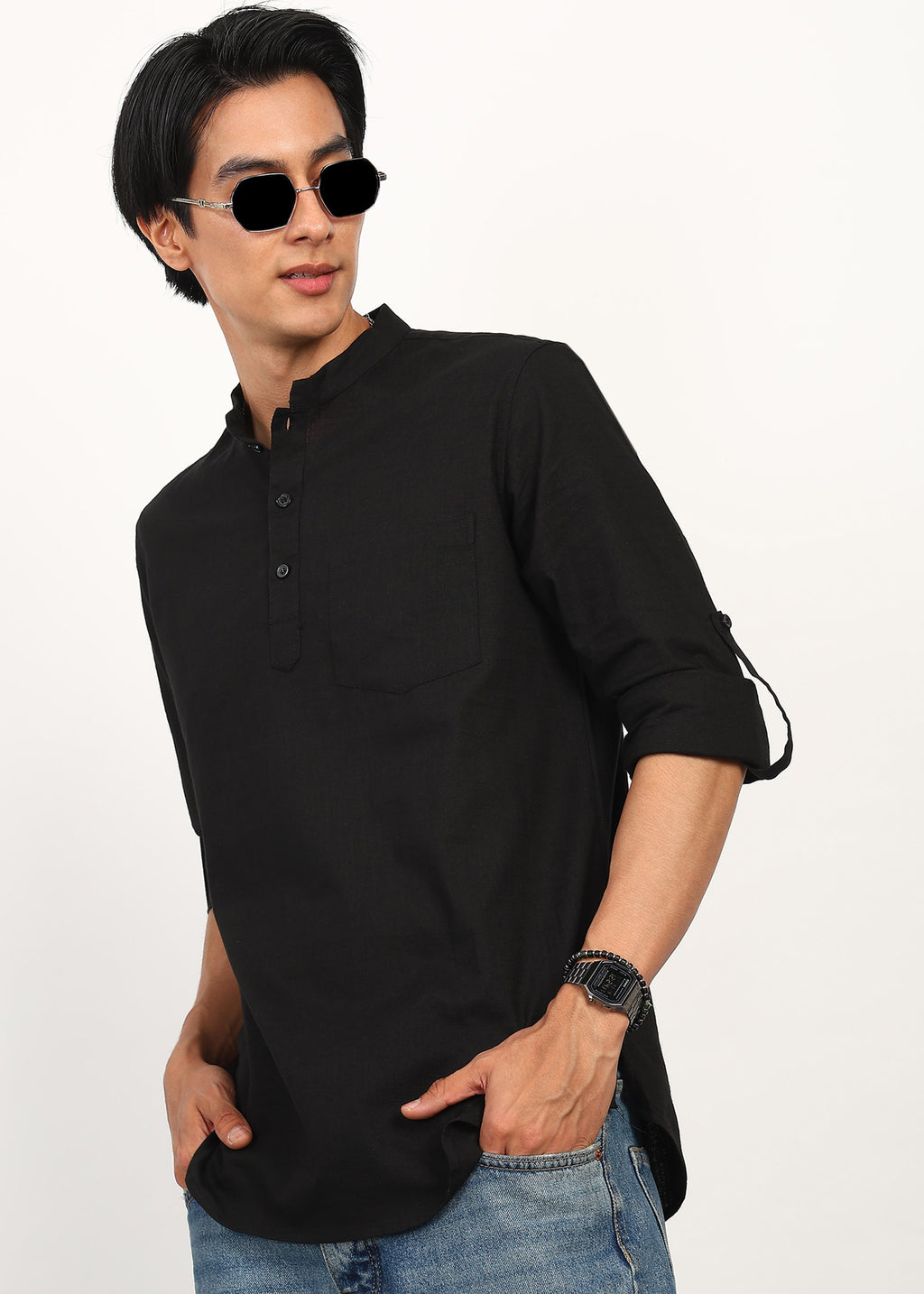 Fabmade Noir Linen Short Kurta