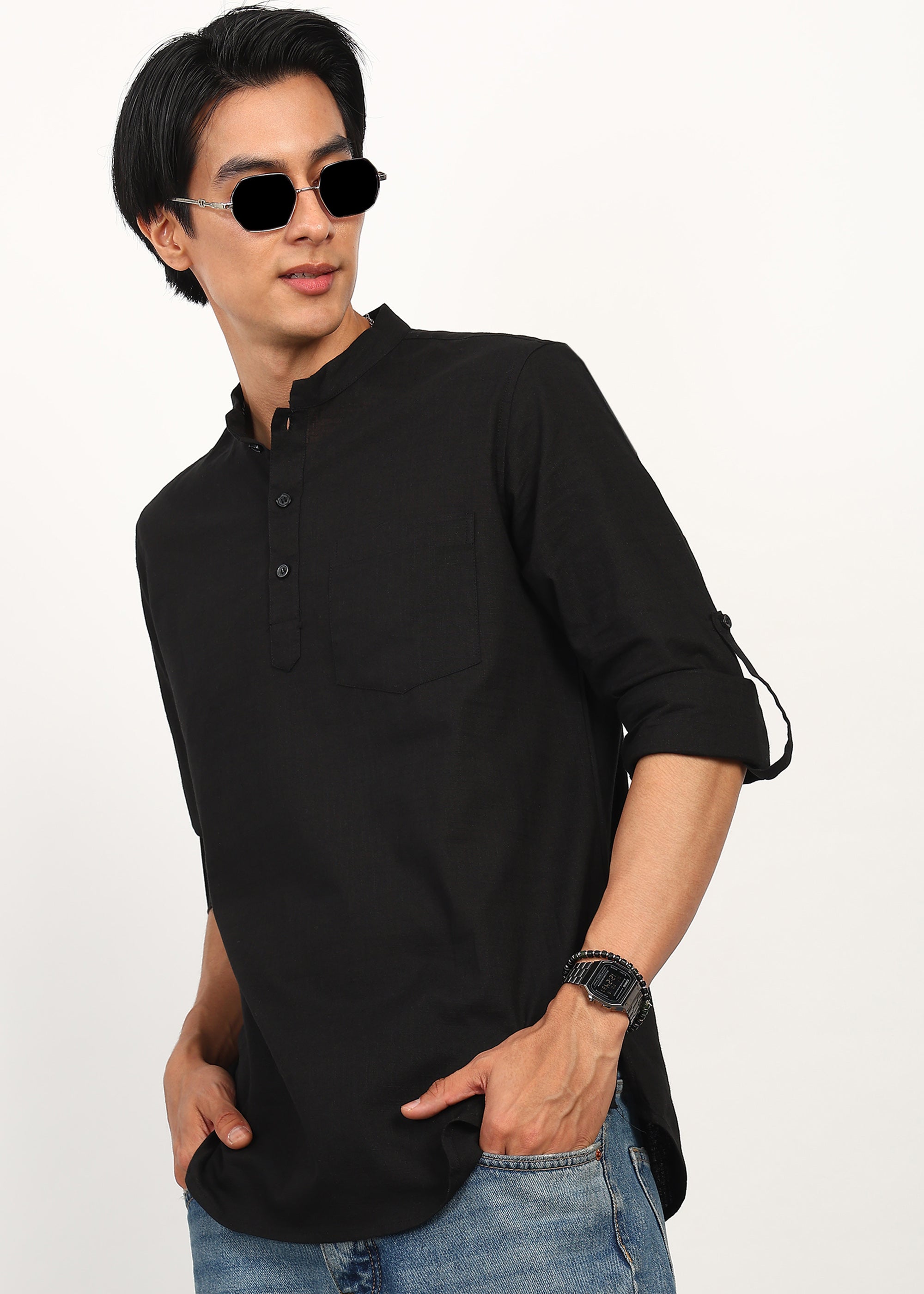 Fabmade Noir Linen Short Kurta