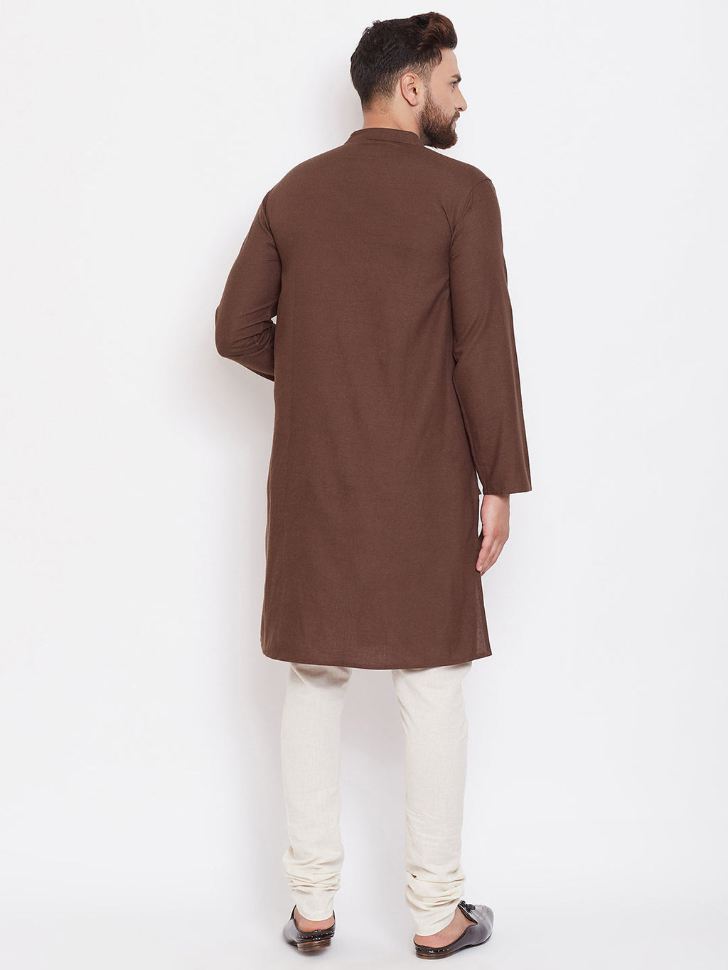 Even Apparels Brown Solid Kurta With Band Collar - Distacart