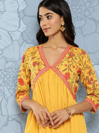 Ahalyaa Floral Print Crepe Empire Midi Ethnic Dress - Distacart