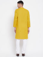 Even Apparels Yellow Pure Cotton Kurta With Band Collar - Distacart