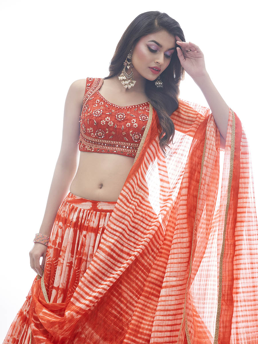 Myra Red Jaquard Embroidered Designer Lehenga