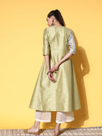 Ahalyaa Women Green Art Silk Fluid Tie-Up Kurta