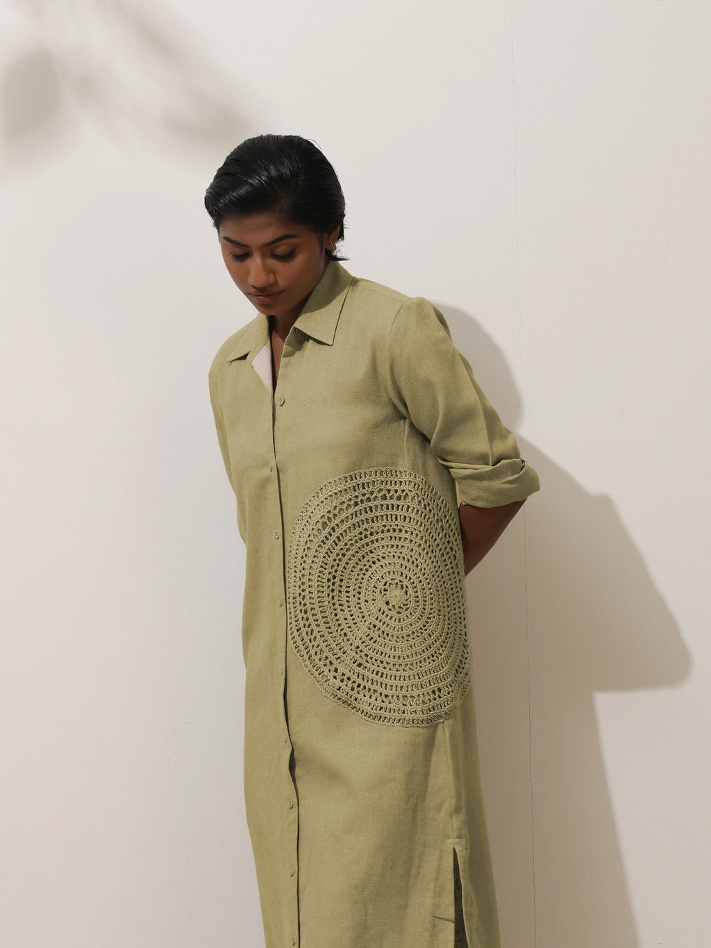 trueBrowns Fern Green Crochet Natural Cotton Kurta Pant Set - Distacart