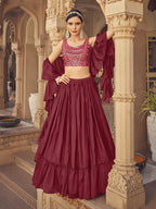 Myra Maroon Chinon & Art SIlk Embroidered Designer Lehenga Choli