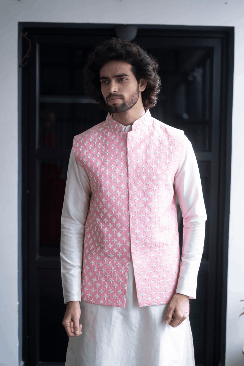 Light Pink Designer Men's Nehru Jacket by Hilo Design