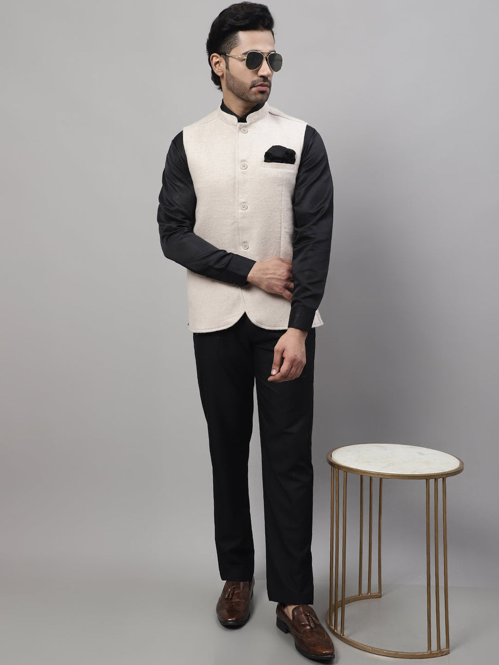 Even Apparels Men's Cream Pure Wool Nehru Jacket
