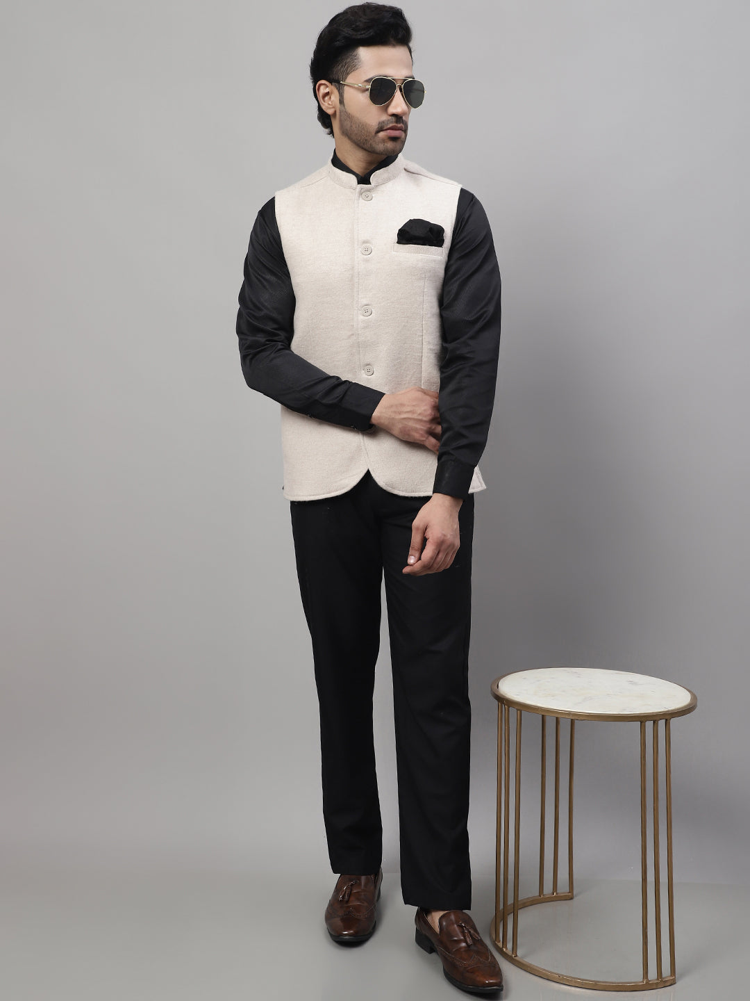 Even Apparels Men's Cream Pure Wool Nehru Jacket