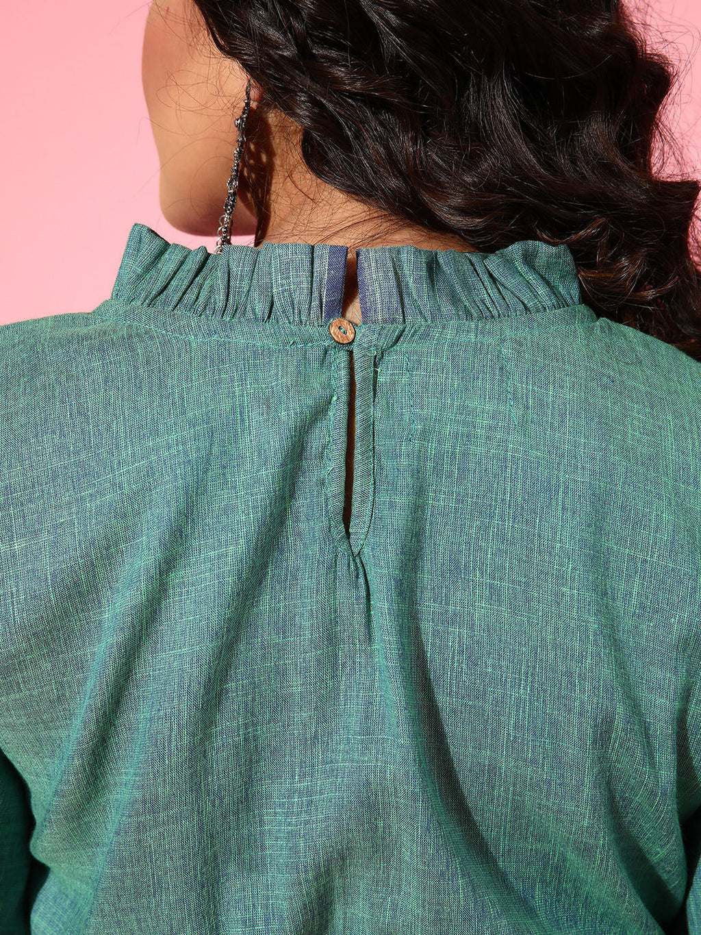 InWeave Women's Teal Blue High Neck Crop Top