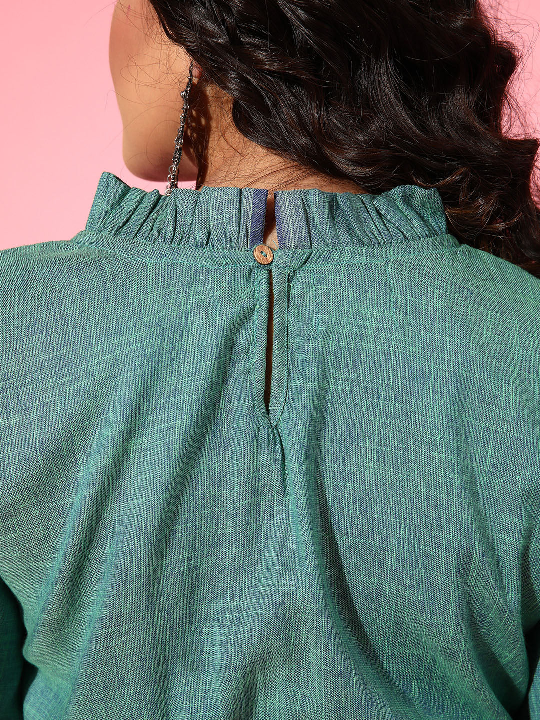 InWeave Women's Teal Blue High Neck Crop Top