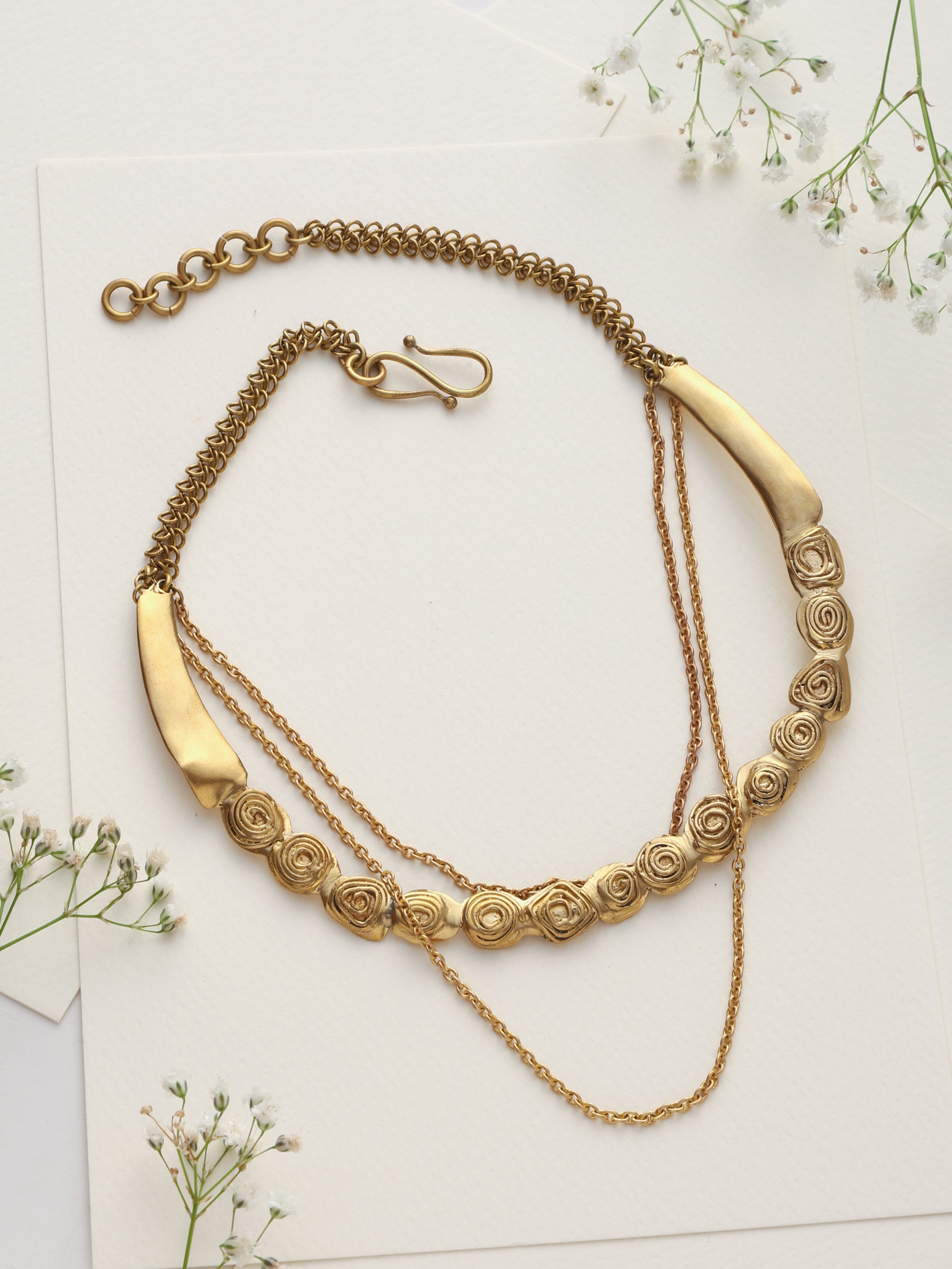 trueBrowns Brass Rose Layererd Necklace