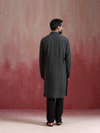 trueBrowns Men's Charcoal Grey Mandarin Collar Kurta