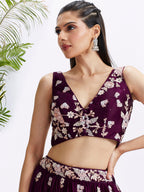 House of Panchhi Purple Pure Georgette Sequins And Thread Embroidery Lehenga Choli & Dupatta