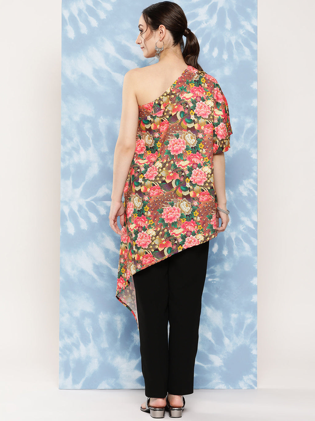 InWeave Women's Mutli Peacock Japanese Art Oneshoulder Top