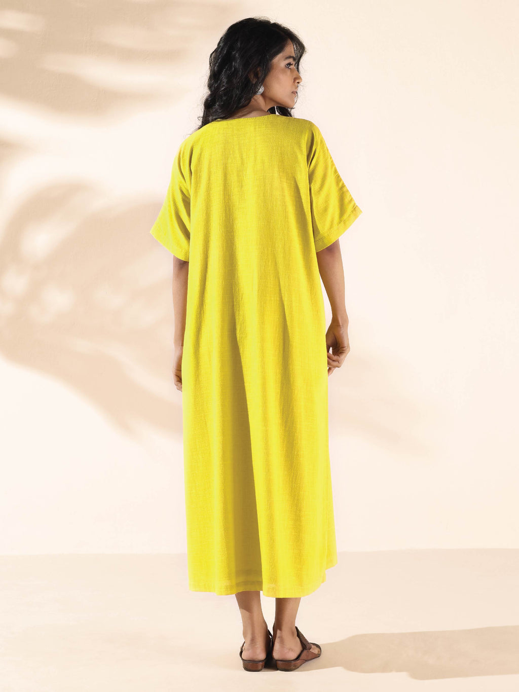 trueBrowns Lime Cotton Front Slit Dress - Distacart