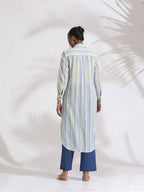 trueBrowns White Cotton Multi Stripe Shirt Kurta Set - Distacart