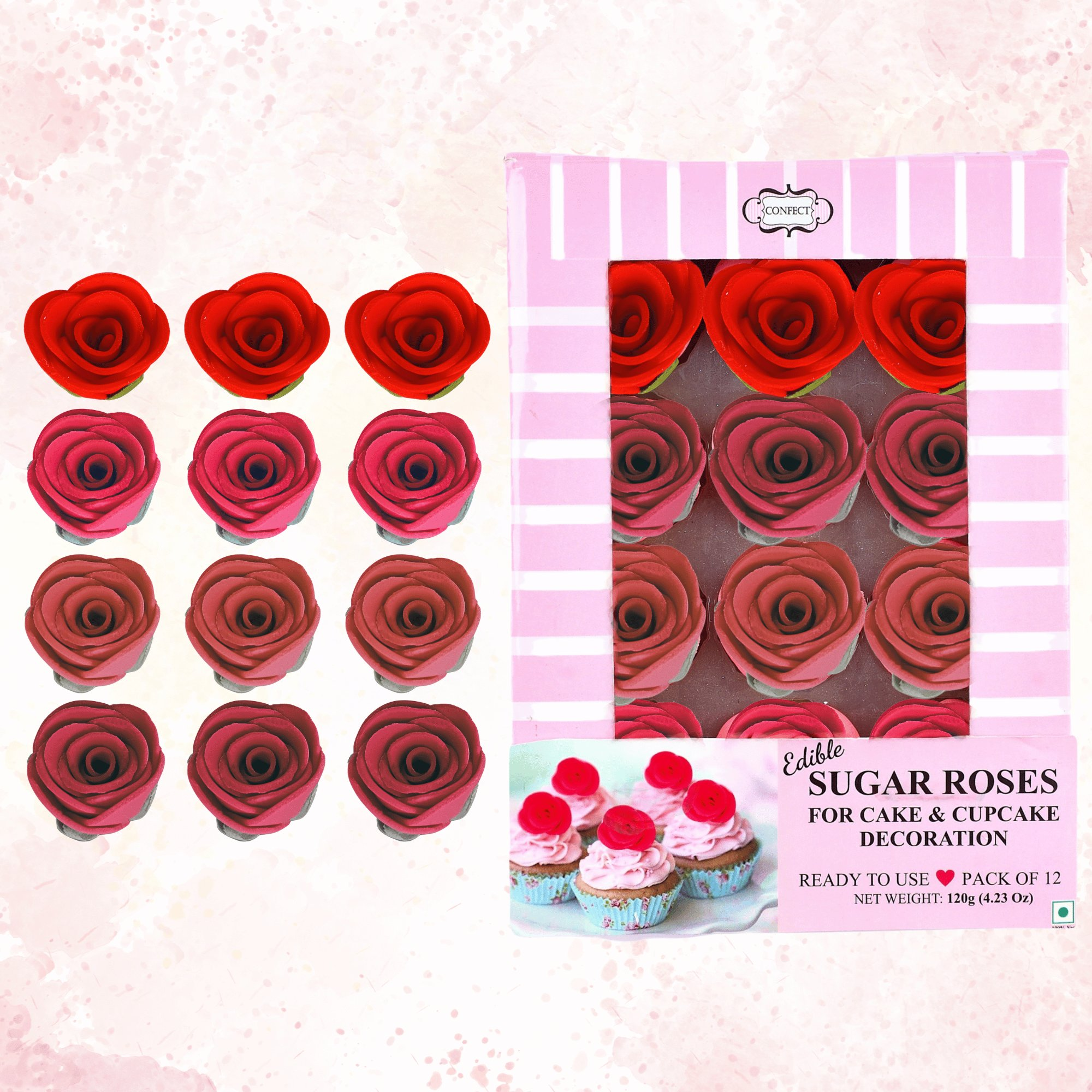 confect sugar roses topper sugar roses for cake decorations cupcakes doughnut edible toppers ombre 2 pack of 12
