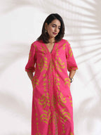 trueBrowns Pink Cotton Print pleated Dress - Distacart