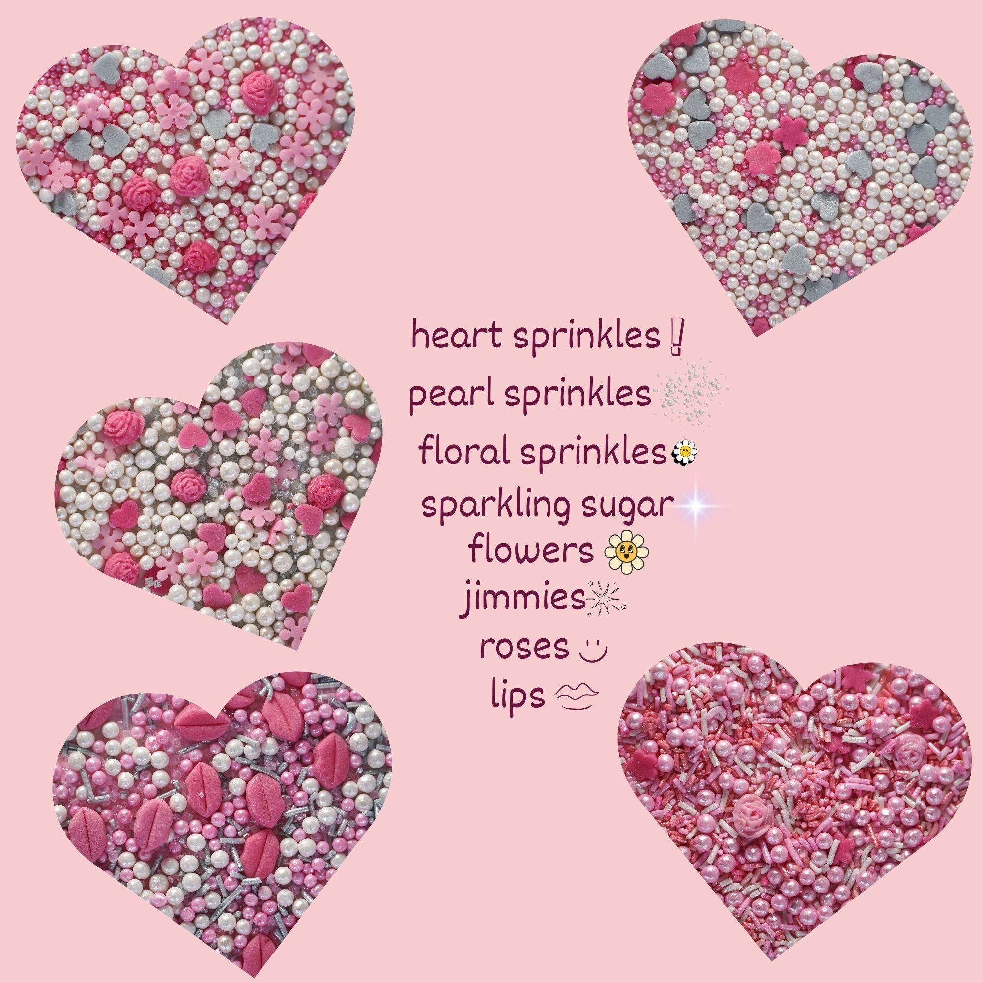 confect glittering grace sprinkles dazzling delight sprinkle glistening glamour sprinkles cake cupcake sprinkles pink mini lips roses sprinkles i silver hearts vermicelli and white pearls baby shower sprinkles mix pack of 5