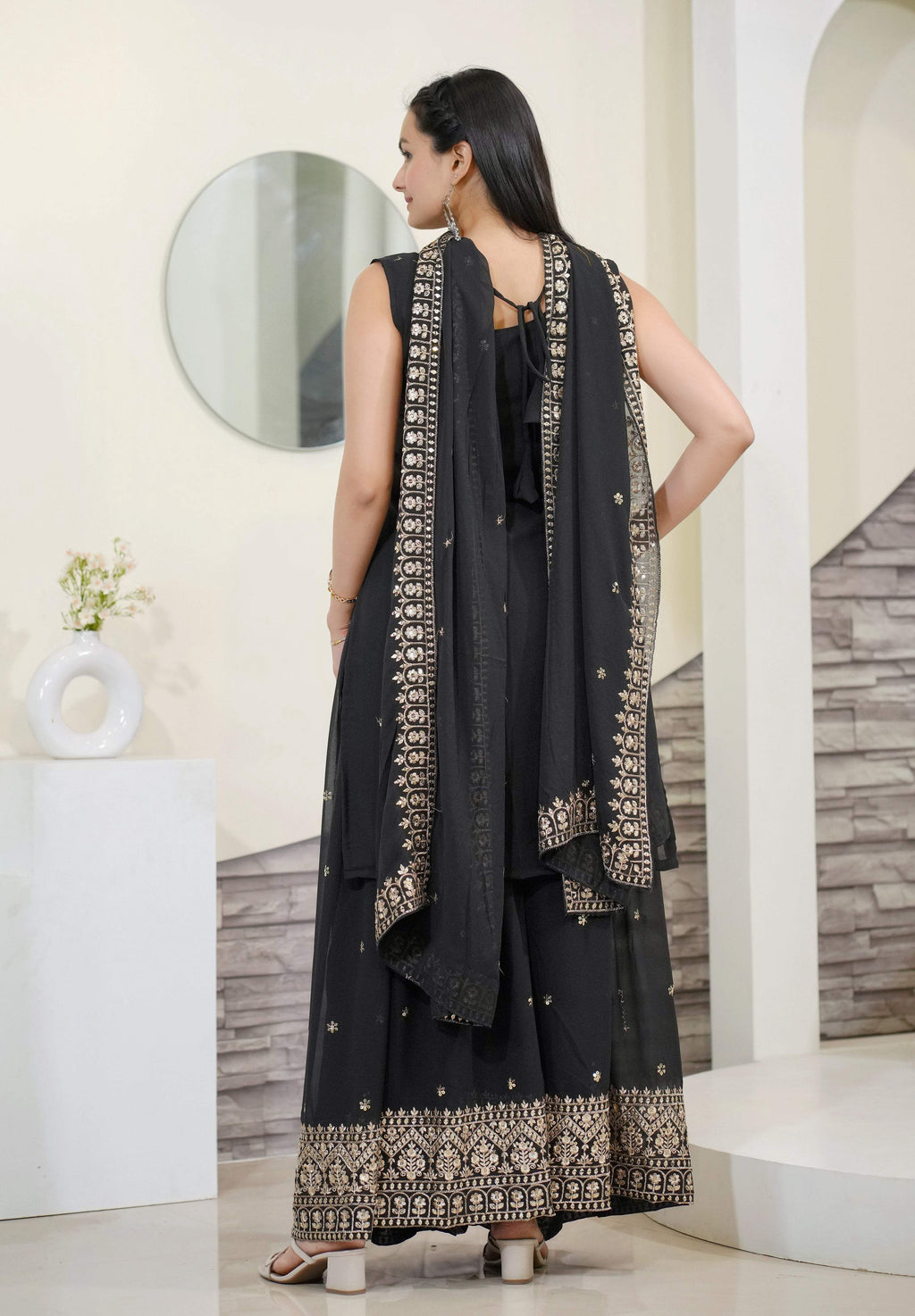 Yash Enterprise Awasome Embroidery Georgette Black Readymade Salwar Suit - Distacart