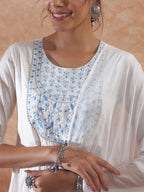InWeave Women's White Lurex Blue Dye Patch Gota Anarkali Kurta Set W Dupatta