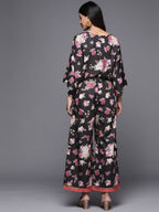 Ahalyaa Printed Crepe Basic Jumpsuit With Lace Inserts - Distacart