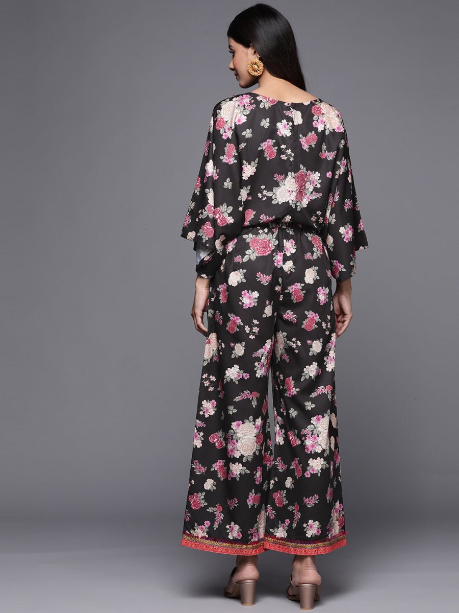 Ahalyaa Printed Crepe Basic Jumpsuit With Lace Inserts - Distacart